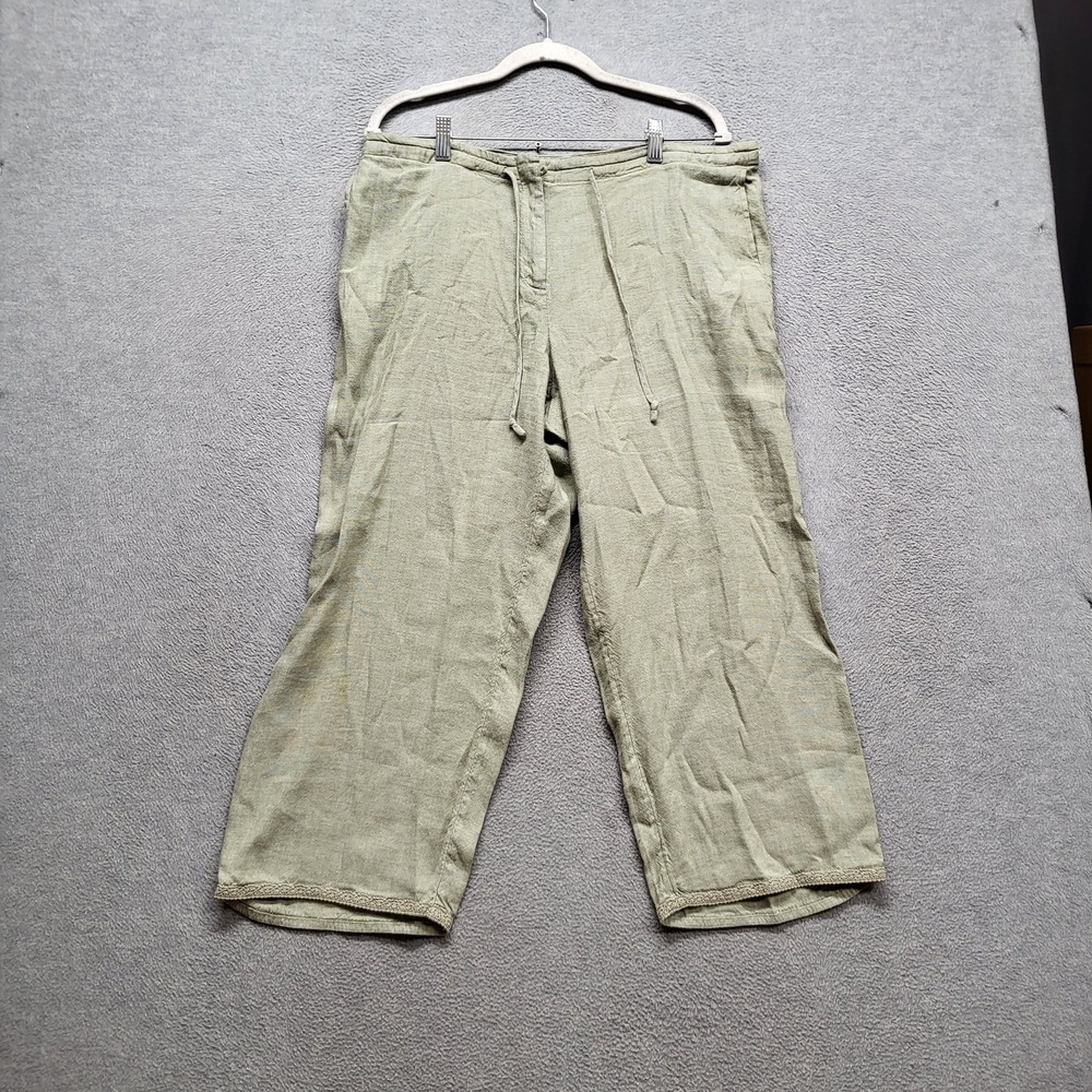 J. Jill Women Pants 12 Sage Green Linen Rayon Cropped Wide Leg 23" Inseam READ